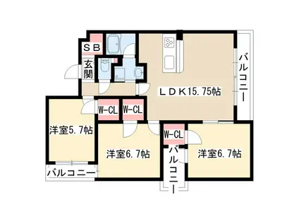 ユング城山(3LDK/3階)の間取り写真