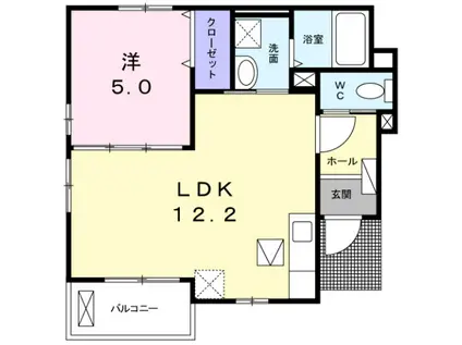 ベル高丘(1LDK/1階)の間取り写真