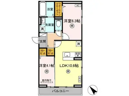 シャリテ(2LDK/2階)の間取り写真