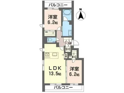 ベイヒルズ三ッ沢(2LDK/1階)の間取り写真