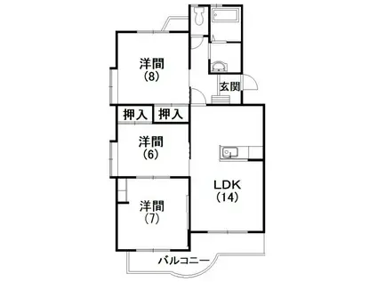 サニーサイドビラB(3LDK/2階)の間取り写真