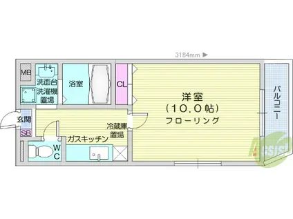大行院丁スクエア(1K/4階)の間取り写真