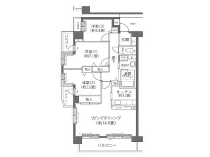 フロール山田町第3(3LDK/4階)の間取り写真