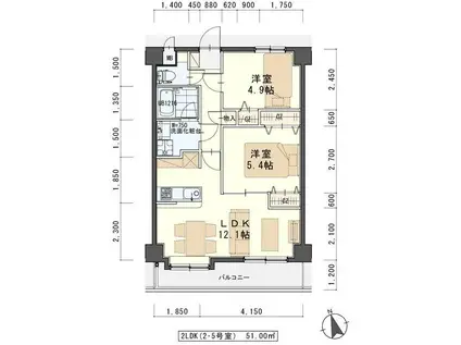 カルトセゾン鶴ヶ谷東(2LDK/6階)の間取り写真