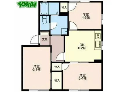 コーポフレグランス C棟(3DK/1階)の間取り写真