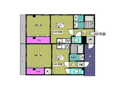 ヴィレッジ・フィールド(1DK/1階)の間取り写真