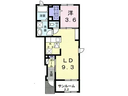 メイプル ジェルメD(1LDK/1階)の間取り写真