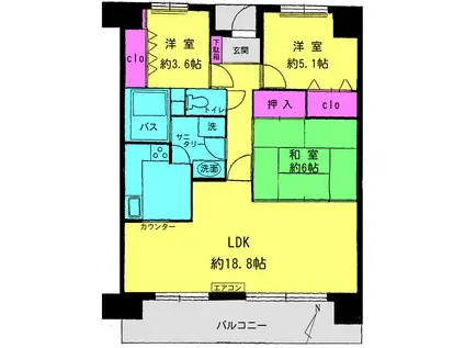 ライオンズプラザ西八王子(3LDK/6階)の間取り写真