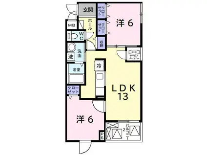 つばさガーデン奈良輪(2LDK/2階)の間取り写真