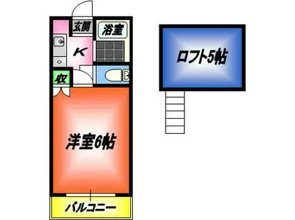 ツインヒルズ帯山(1K/2階)の間取り写真