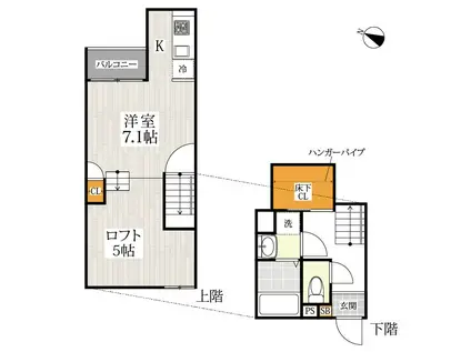 ADC熊本プリマ(1K/2階)の間取り写真