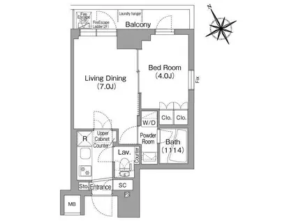 コンフォリア・リヴ平井MUTIO(1LDK/4階)の間取り写真