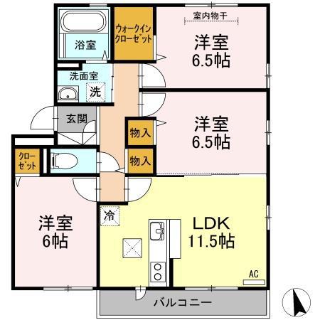 ランロード C棟(3LDK/1階)の間取り写真