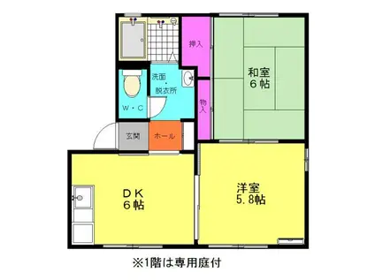 ハーモニー柳(2DK/1階)の間取り写真