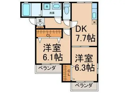 メゾン椿II(2DK/2階)の間取り写真