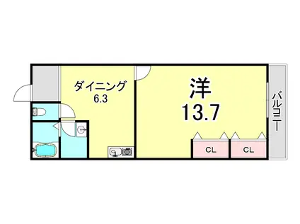 ヴァンクール高東町(1DK/4階)の間取り写真