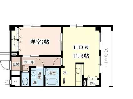 グラウィス(1LDK/1階)の間取り写真