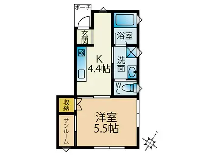 メゾン・ド・パステル台町 F(1DK/1階)の間取り写真