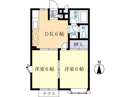 ジュネスIIA(2DK/2階)の間取り写真