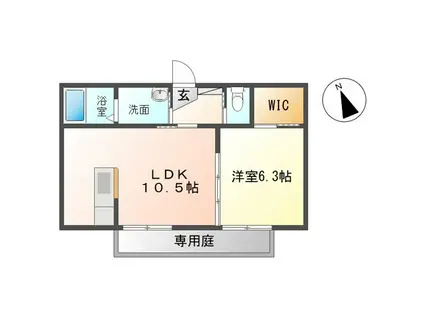 リッシュ安芸中野A棟(1LDK/1階)の間取り写真