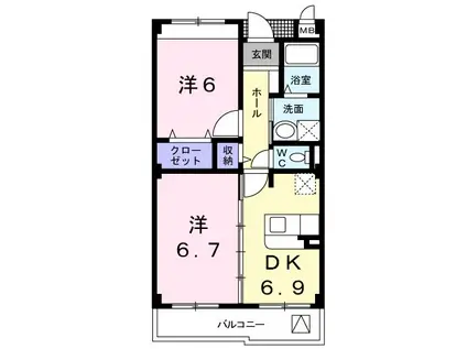 ブローテ(2DK/3階)の間取り写真