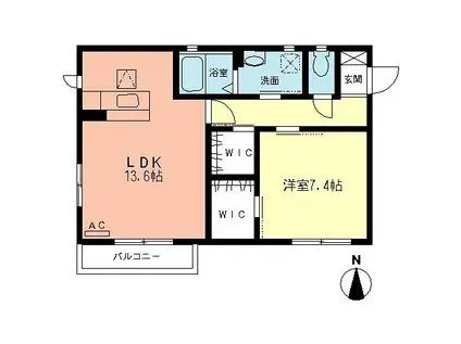 ルナリアA(1LDK/1階)の間取り写真