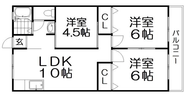 中西マンションB棟(3LDK/2階)の間取り写真