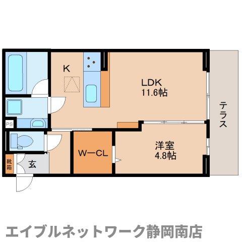 セレーナ東静岡(1LDK/1階)の間取り写真