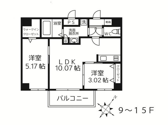 モダンパラッツォ天神AXIA(2LDK/10階)の間取り写真