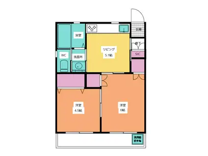 フジコーポ(2DK/2階)の間取り写真