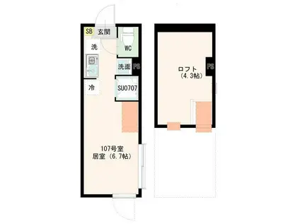 ハーモニーテラス多摩川二丁目(ワンルーム/1階)の間取り写真