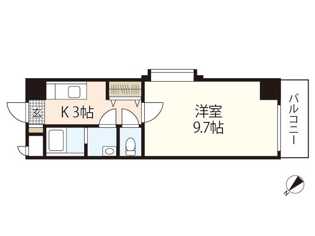 VILLA大原駅前(1K/4階)の間取り写真