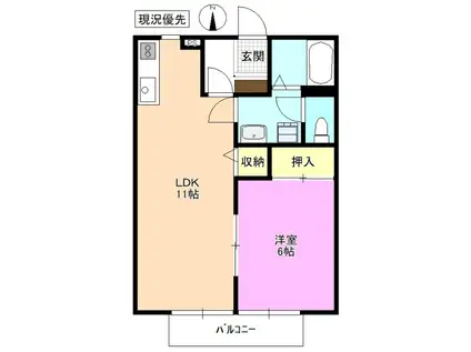 ディアコート(1LDK/2階)の間取り写真