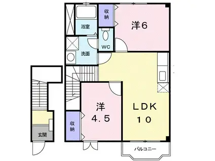 シャン・ド・フルール(2LDK/2階)の間取り写真