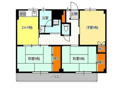 サン・コーポラス加茂 1号棟(3DK/1階)の間取り写真