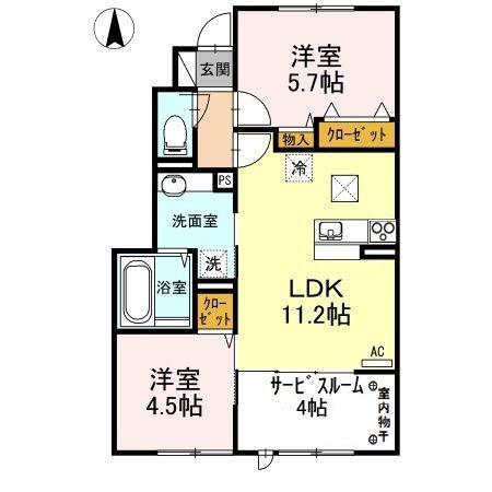 KADOYAKAN A棟(2LDK/1階)の間取り写真