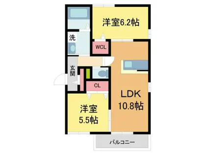 ソレイユ甲子園(2LDK/2階)の間取り写真