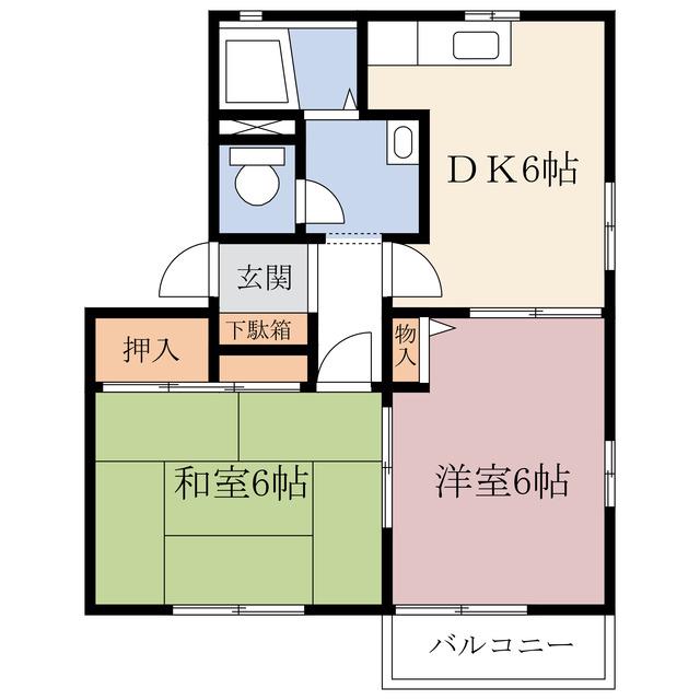 スプリングスハイツB(2DK/2階)の間取り写真