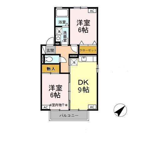 明香音館(2DK/2階)の間取り写真