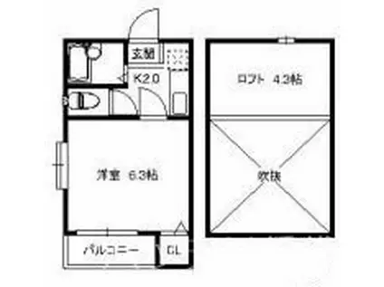 ロワジール唐人町(1K/1階)の間取り写真