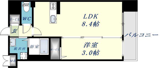 LUXE布施北3(1LDK/12階)の間取り写真