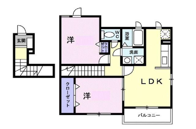 ドゥメゾンC(2LDK/2階)の間取り写真