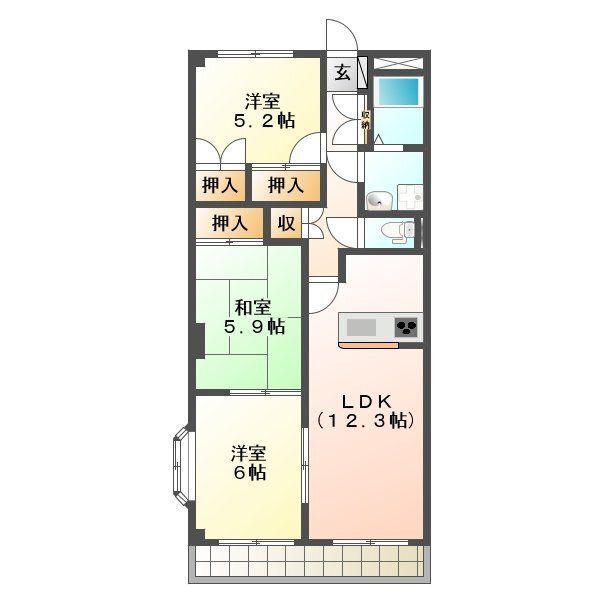 グローリア壱番館(3LDK/2階)の間取り写真
