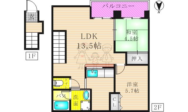 バンブーコートⅠ番館(2LDK/2階)の間取り写真