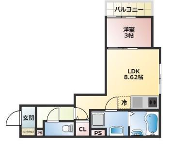 THE NOBLES 花畑駅前(1LDK/3階)の間取り写真