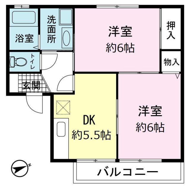 ソフィアK(2DK/2階)の間取り写真