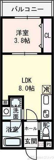 クレセント江坂(1LDK/1階)の間取り写真