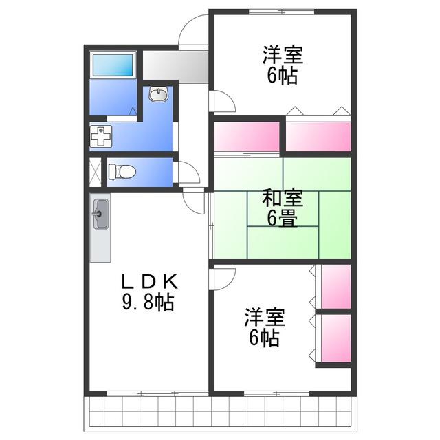 セーヌ東岸和田(3LDK/4階)の間取り写真