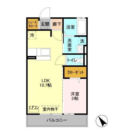シンシア千波C(1LDK/3階)の間取り写真