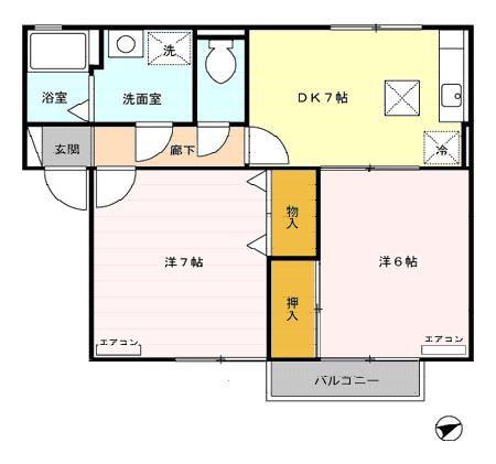 セジュールFXK・B棟(2DK/1階)の間取り写真